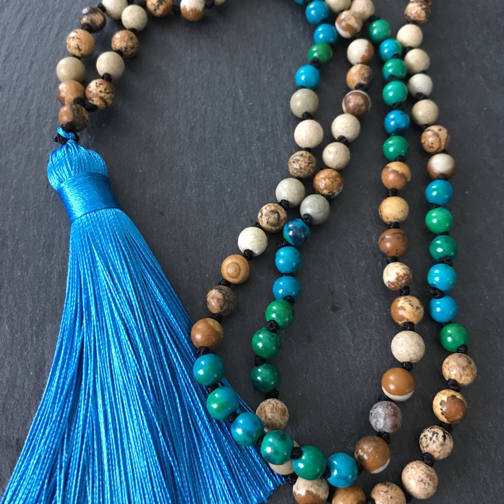 Picture stone Jasper and Chrysocolla Mala - Picture 3 of 7